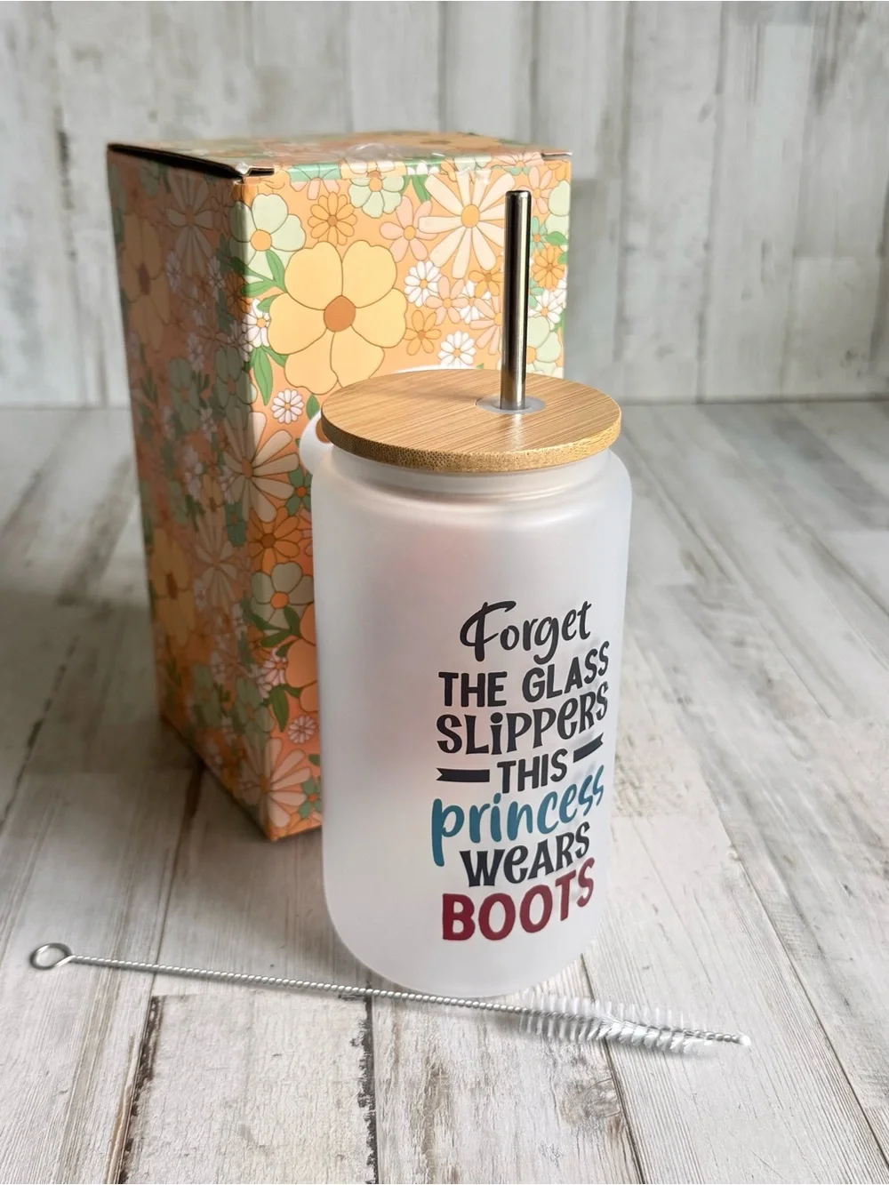 Glass Can Cup. Cowgirl Themed.